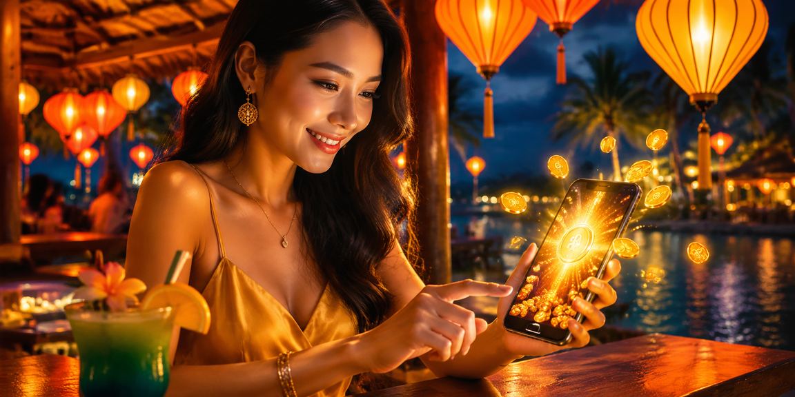 Lồng đèn Hội An lung linh bên cạnh bảng thưởng hoàn tiền casino